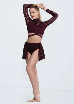 Weissman Sequin Lace Crossover Crop Top -Dance Clothing Store 14242 raisin 3934 10826.1678889069