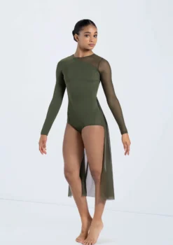 Weissman Long Sleeve Back Panel Leotard -Dance Clothing Store 14423 olive 504 93297.1698817156