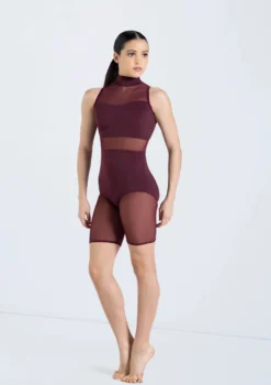 Weissman Mesh Inset Bike Short Unitard -Dance Clothing Store 14425 raisin 12436 69536.1698450053