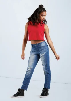 Weissman Hooded Sleeveless Crop Top -Dance Clothing Store AH9207 red AH11504 mediumwash 166126 64598.1678890713
