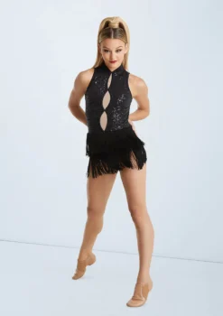 Weissman Keyhole Front Fringe Dress -Dance Clothing Store D10969 black 051 62112.1698840460