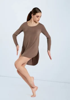 Weissman Long Sleeve Favorite Tee Dress -Dance Clothing Store D11166 mocha 1904 04682.1678890814