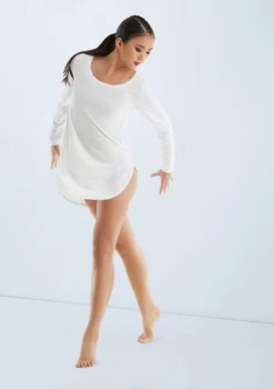 Weissman Long Sleeve Favorite Tee Dress -Dance Clothing Store D11166 white 017 45779.1678890814