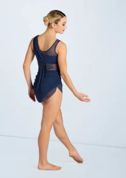 Weissman Asymmetrical Mesh Drape Dress -Dance Clothing Store D11450 navy 3204 64683.1678890819