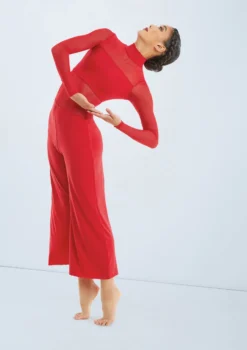 Weissman Culotte Unitard With Mesh -Dance Clothing Store MJ11187 red 111 76485.1678890994