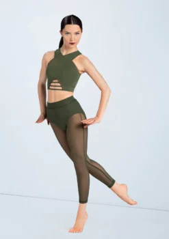 Weissman Lattice Front Crop Top -Dance Clothing Store MT10485 olive SM11827 olive 5636 97701.1698840495
