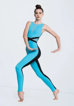 Weissman Two Tone V-Plunge Unitard -Dance Clothing Store MT12603 turquoise black 1331 89944.1678891225