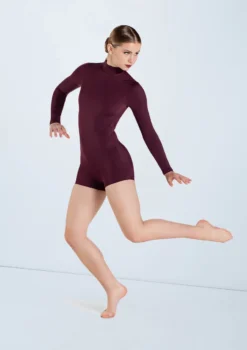 Weissman Long Sleeve Mock Neck Biketard -Dance Clothing Store MT13022 raisin 790 01252.1698840510