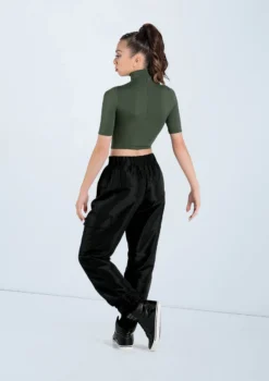 Weissman Half Sleeve Mock Neck Crop Top -Dance Clothing Store MT13138 olive AH12406 black 160 70103.1678891243