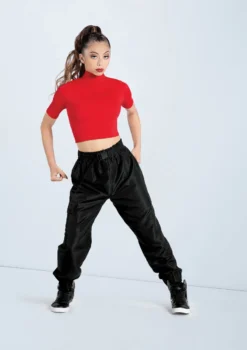 Weissman Half Sleeve Mock Neck Crop Top -Dance Clothing Store MT13138 red AH12406 black 035 09805.1678891243