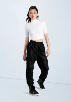 Weissman Half Sleeve Mock Neck Crop Top -Dance Clothing Store MT13138 white AH12406 black 342 11870.1678891243