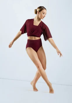 Weissman Flutter Sleeve Cross Crop Top -Dance Clothing Store SM11541 blackcherry 163596 02979.1698450587