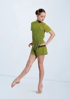 Weissman Mock Neck Power Mesh Romper -Dance Clothing Store SM11785 moss 9260 01408.1678891650