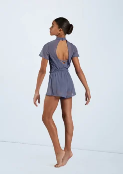 Weissman Mock Neck Power Mesh Romper -Dance Clothing Store SM11785 slateblue 6470 17703.1678891654