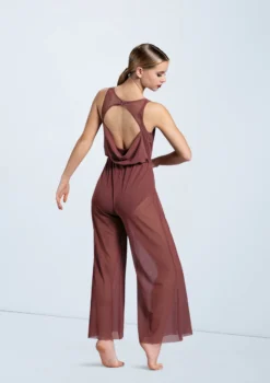 Weissman Cowl Drape Power Mesh Jumpsuit -Dance Clothing Store SM12126 rosewood 8794 37091.1678891654