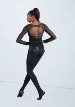 Weissman Long Sleeve Sequin Mesh Top