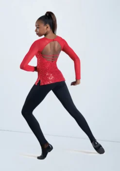 Weissman Long Sleeve Sequin Mesh Top -Dance Clothing Store SQ12457 red 09 70961.1678891714