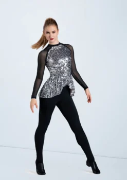 Weissman Ultra Sparkle Peplum Top -Dance Clothing Store SQ12731 silver 0016 17646.1678891722