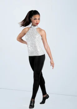 Weissman Sequin And Metallic Halter Top -Dance Clothing Store SQ7006 white MT6789 black 162 39571.1648857449