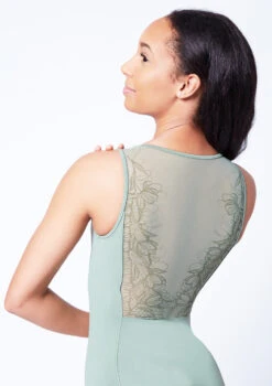Bloch Maya Scoop Neck Lace Tank Leotard -Dance Clothing Store bll4155 sage close up back 51455.1679927432