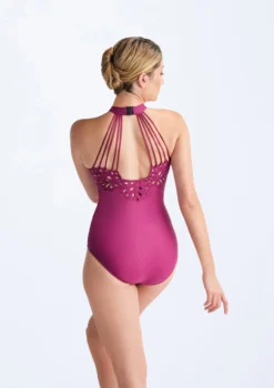 Ballet Rosa Via Laser Cut Floral Halter Leotard -Dance Clothing Store brvia cerise back 17924.1686007154