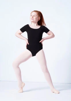 Capezio Class Kids Short Sleeve Leotard -Dance Clothing Store cad400c black front 1 08077.1689290965