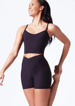 Mirella V Neck Chevron Cropped Camisole Top 13 Mirella V Neck Chevron Cropped Camisole Top -Dance Clothing Store mim7059l black front t 45711.1698809421