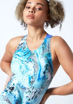 Move Dance Onyx Cross Back Unitard - Pacific -Dance Clothing Store moc0901 pac close up front 1 68701.1678928431