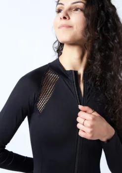 Move Dance Alicia Long Sleeve Leotard -Dance Clothing Store mol0650 black close up front 2 84104.1678884228