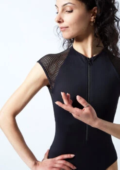 Move Dance Azealia Cap Sleeve Leotard -Dance Clothing Store mol0651 blk close up front 1 33894.1678884236