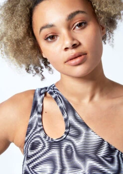 Move Dance Nova Asymmetric Cut Out Leotard Bodysuit - Dimensions -Dance Clothing Store mol0902 dim close up front 1 08334.1678884323