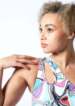 Move Dance Nova Asymmetric Cut Out Leotard Bodysuit - Marble -Dance Clothing Store mol0902 mar close up front 1 13858.1678884329