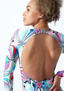Move Dance Aurora Long Sleeve Open Back Leotard Bodysuit - Marble -Dance Clothing Store mol0904 mar close up back 1 68440.1678884343