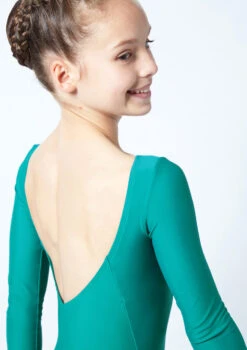 Move Dance Teen Camille Long Sleeve Leotard -Dance Clothing Store mol5801 grn close up back 1 04805.1678884473