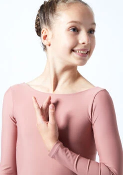 Move Dance Teen Camille Long Sleeve Leotard -Dance Clothing Store mol5801 pnk close up front 1 24155.1678884473