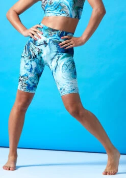 Move Dance Nebula High Waisted Cycling Shorts - Pacific -Dance Clothing Store mor0907 pac front 2t 31498.1686178262