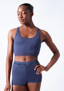 Move Dance Sovanna Crop Top -Dance Clothing Store mos0601 petrol blue close up front 46621.1683070441