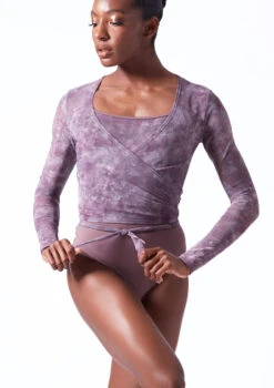 Move Dance Nayu Mesh Wrap Top -Dance Clothing Store moz0627 orchid pink front t 07196.1692921489