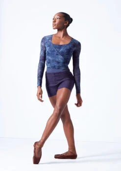 Move Dance Nayu Mesh Wrap Top -Dance Clothing Store moz0627 petrol blue front 2 13919.1683070482